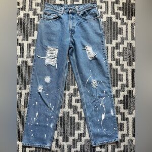 Levi's 505 paint splattered ripped jeans